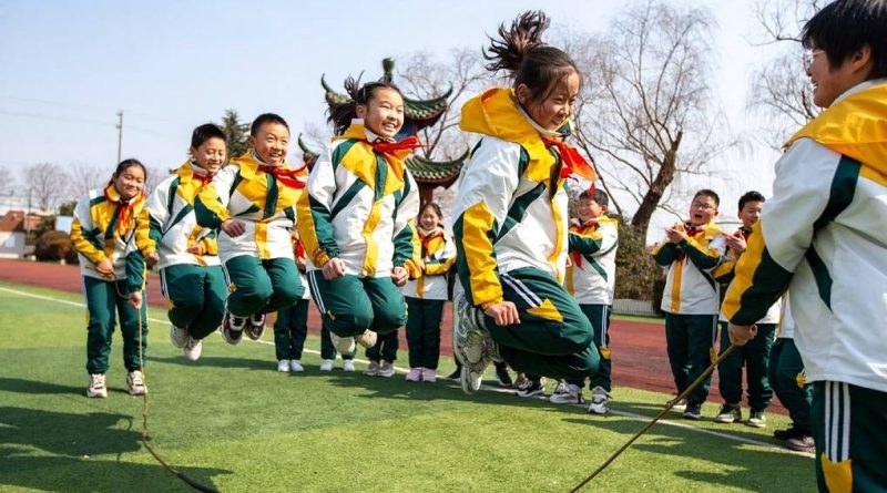 Students at the Nanmo township central primary school in Hai'an, East China's Jiangsu province